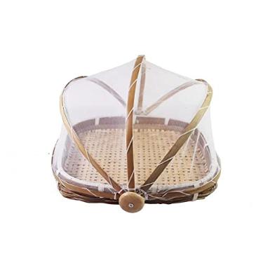 Imagem de Bandeja de cesta de comida tecida à mão cesta de armazenamento de pão de frutas e vegetais atmosfera simples cobertura de rede de piquenique ao ar livre, M