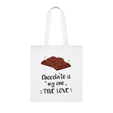 Imagem de Sacola Chocolate Is My One True Love, presente para amantes de chocolate, bolsa de ombro de chocolate, sacos reutilizáveis de chocolate, cesta de Natal de aniversário de chocolate, Branco