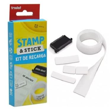 Imagem de Kit Etiqueta Trodat Para Carimbo Stamp Stick 40 Adesivos, 1 Metro Fita Velo e 1 Refil com Tinta Preta