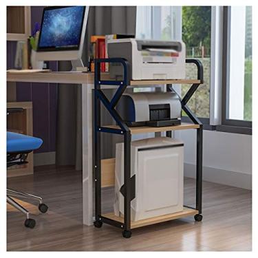 Imagem de Suporte de impressora de 3 camadas Suporte de impressora de piso Moldura de metal Prateleira de máquina de fax móvel para escritório Casa Copiadora Rack de scanner 50×30×98cm Suporte de impressora para mesa (Cor: bege)