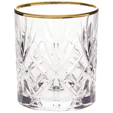 Imagem de Lorren Home Trends Siena Collection Crystal Double Old Fashion Beverage Glass with Gold Band Design, conjunto de 100 ml