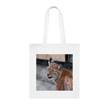 Imagem de Sacola Lynx, presente de lince, bolsa de ombro, sacos reutilizáveis de lince, ideia de presente de cesta de natal de aniversário, presente para ela, presente para ele, bolsa feminina, Branco