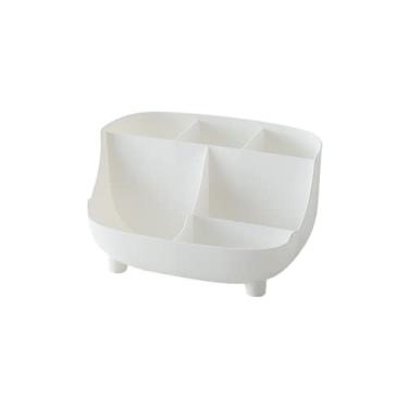 Imagem de Organizador de mesa de 6 voltas criativo porta-canetas multifuncional de maquiagem para mesa de maquiagem caixa de armazenamento de lápis para escritório papelaria escolar (Branco)