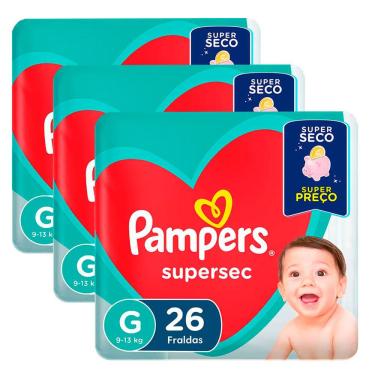 Imagem de Kit 3 Fraldas Pampers Supersec Pacotão Econômico G - 78 Tiras