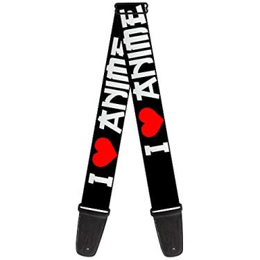 Imagem de Alça de guitarra I Heart Anime em negrito, preto, branco, vermelho, 5 cm de largura
