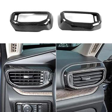 Imagem de ruihe 2 peças de fibra de carbono, cobertura de ventilação para painel de ar condicionado para Ford Explorer 2020 2021