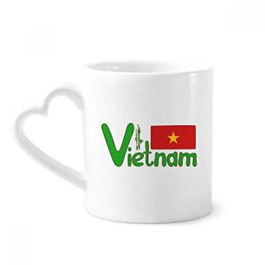 Imagem de Caneca com estampa de bandeira nacional do Vietnã vermelha e verde café cerâmica copo de coração de vidro