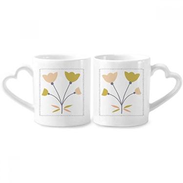 Imagem de Conjunto de canecas de porcelana para casais, arte abstrata, quatro rosas e plantas abstratas, alça de coração