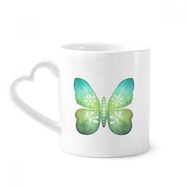 Imagem de Borboleta de folha verde com estampa floral caneca café cerâmica copo de coração de vidro