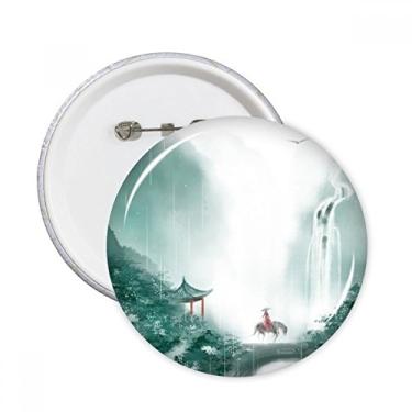 Imagem de Mountain Rain Mo Alfinetes redondos de aquarela chinesa para decoração de 5 peças