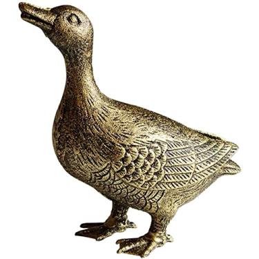 Imagem de Aditam Cute Ducks Statue Decoração de casa ornamentos de ferro fundido para decoração interna/externa, como sala de estar, quintal, jardim, armários (Gold-L) Double the comfort