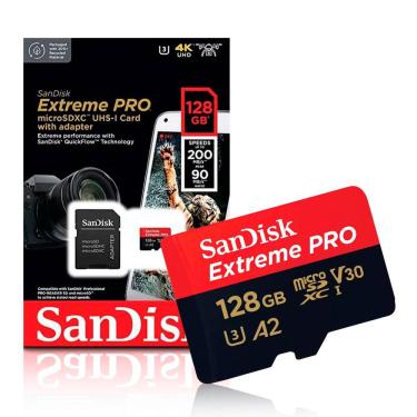 Imagem de Cartão de Memoria. 128gb micro sd Cl10 200mb/s Extreme Pro SDSQXCD-128GB-GN6MA Sandisk