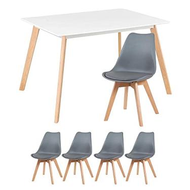 Imagem de Loft7, Mesa de jantar retangular 80 x 120 cm branco + 4 cadeiras Leda cinza escuro