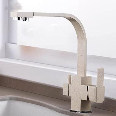 Imagem de Filtro Torneira de cozinha Água potável Furo único Preto Quente e frio Pias de água pura Torneira misturadora montada no convés, bege com ponto