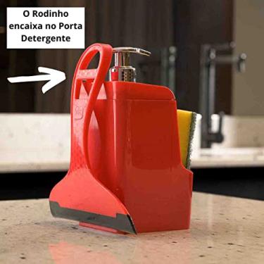 Imagem de Kit 2 Peças Para Pia Cozinha Com Porta Detergente Quadrado E Rodinho UZ cor:Vermelho