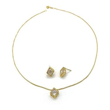 Imagem de Conjuto Colar Brinco Zircônia Banhado A Ouro 18k