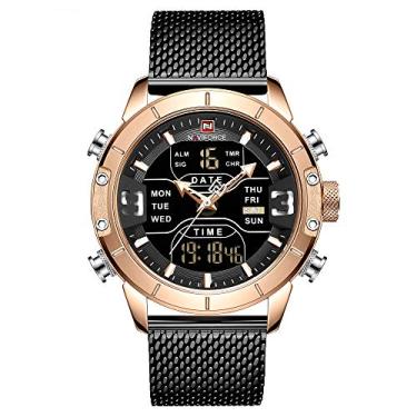Imagem de Relógio Masculino Naviforce NF9153 RGB Pulseira em Aço Inoxidável - Preto e Dourado Rose