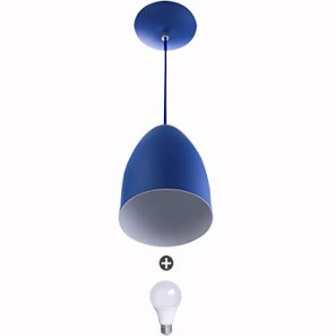 Imagem de Lustre Pendente Cone Alumínio 20x14cm Azul + Lampada