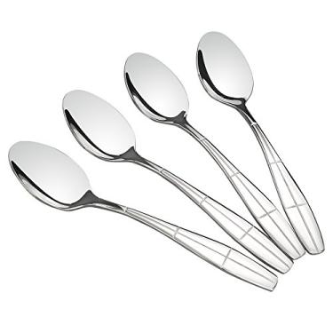 Imagem de Eagrye Colheres de sobremesa de aço inoxidável, conjunto com 12 peças, Estilo moderno, Prata