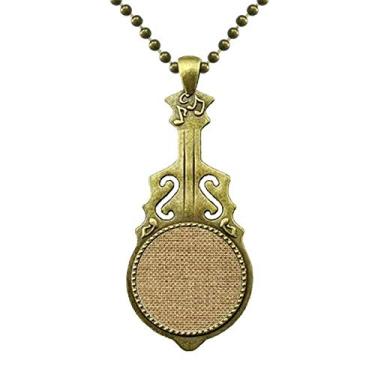 Imagem de DIYthinker Colar Tawny de malha de linho de juta com estampa de ilustração nova, pingente de música de guitarra antiga