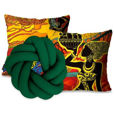 Imagem de Kit Capas para Almofadas Africanas Com Nó Guirlanda Verde