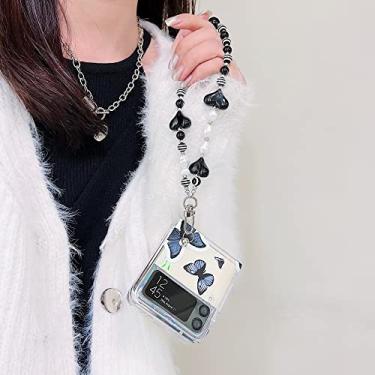 Imagem de Para Samsung Galaxy Z Flip 3 caso Butterfly Beads Bracelet Para Samsung Z Flip3 ZFlip3 All-in-One Hard PC Case com suporte, com contas, para Samsung Z Flip 3