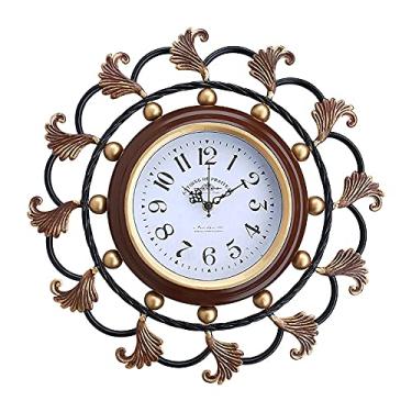 Imagem de TRFAN Relógio de parede GZ, relógio de quartzo estéreo retrô arte de ferro mudo, montado na parede esculpido doméstico sala de estar quarto relógio de bolso/marrom decoração de 46 cm
