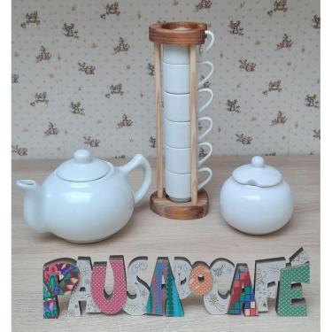 Imagem de Jogo Café e Chá Mesa Posta, Açucareiro 350ml + Bule Chaleira 830ml + Kit 6 xícaras café 80ml - Porcelana Branca