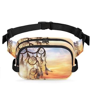 Imagem de Pochete de penas indianas para homens e mulheres bolsa transversal fashion apanhador de sonhos bolsa de cintura impermeável para viajar, acampamento, ciclismo, corrida atividades ao