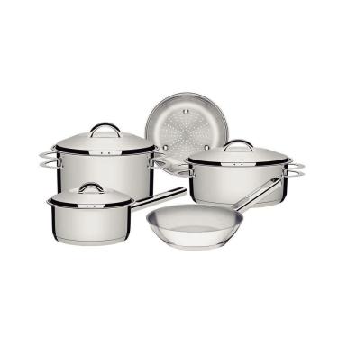 Imagem de Jogo De Panelas Tramontina Solar Em Aço Inox Com Fundo Triplo E Tampas De Inox 5 Peças Tramontina