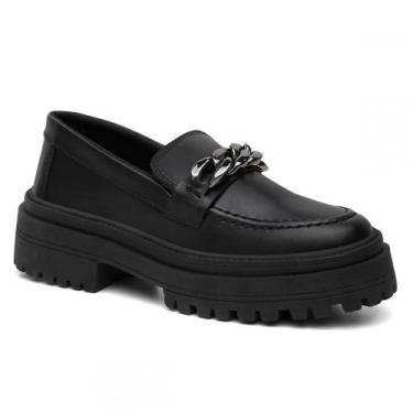 Imagem de Sapato Mocassim Oxford Feminino Detalhe Corrente Sola Tratorada Leve M