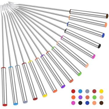 Imagem de 15 peças de palitos de fondue de 24 cm de aço inoxidável, garfos de sobremesa de churrasco de frutas com alça resistente ao calor para carne assada, chocolate, sobremesa, queijo, marshmallows