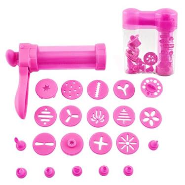 Imagem de SagaSave Kit de pistola de prensa de biscoito para máquina de fazer biscoitos faça você mesmo Churro Máquina de confeiteiro Arma de biscoito para decoração de pastelaria - rosa