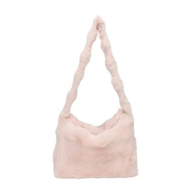 Imagem de BYKOINE Bolsa de ombro de pelúcia feminina bolsa transversal peluda para mulheres bolsas felpudas de pele fofa bolsa de mão no inverno (café), rosa, One Size