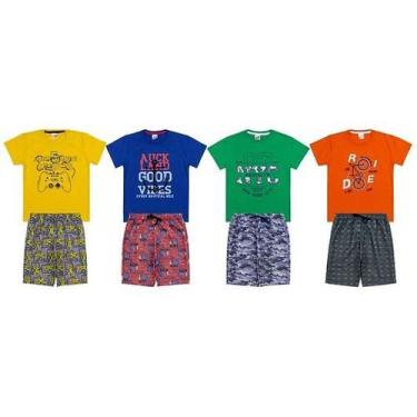 Imagem de Camiseta Colorida E Bermudas Cores Vivas 8 Peças Meninos - Facina Kids