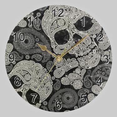 Imagem de CHIFIGNO Relógio de parede com círculo de caveira preto e branco, relógio criativo alimentado por bateria Relógios de parede para casa escolar