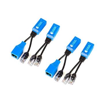 Imagem de XENOCAM Kit de compartilhamento de 2 pares de cabos Ethernet RJ45 2 em 1 (2 câmeras sobre 1 cabo) Cat5e PoE adaptador de alimentação/transmissão de dados para 4 câmeras de segurança de rede NVR
