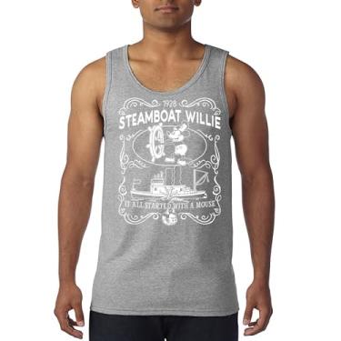 Imagem de Camiseta regata Steamboat Willie 1928 clássica It All Started with a Mouse Cute Vintage Cartoon Retro Steam Boat Masculina, Cinza, G