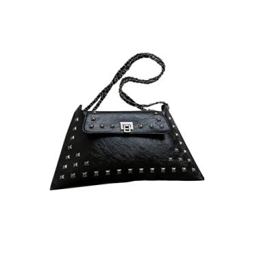 Imagem de Bolsa de ombro punk bolsa bolsa leve alça de corrente feminina alça superior bolsa preta tamanho único, Preto, One Size