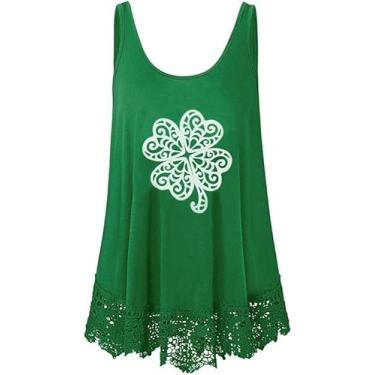 Imagem de Camiseta regata feminina verde trevo da sorte trevo sem mangas Swing Lace Flowy Dia de São Patrício, Flor de quatro folhas, G