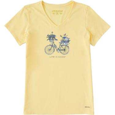Imagem de Life is Good Camiseta feminina de algodão floral de manga curta, gola V, Superpower Daisy, Amarelo arenoso, P