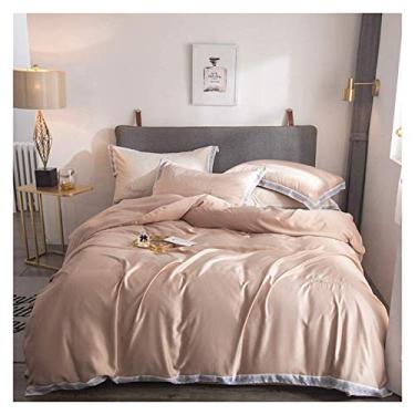 Imagem de Jogo de cama de quatro peças, resistente a manchas, 4 peças, de seda lavada, conjunto de lençóis macios de 1,8 m e 2,0 m, elegante e confortável, queen size (Coffee King)