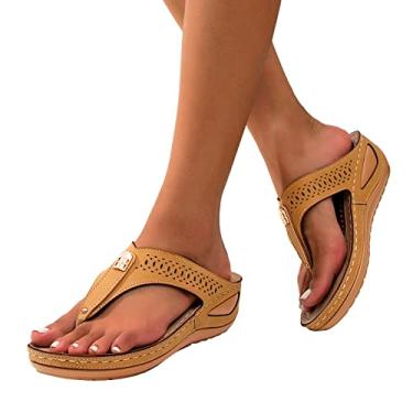 Imagem de Sandálias femininas elegantes de verão com bico anelado de couro, sapatos casuais, sandálias femininas de verão e praia para viagens, Z13-amarelo, 7.5