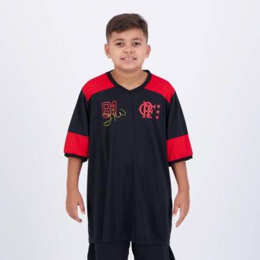 Imagem de Camisa Flamengo Zico Retrô Infantil Preta E Vermelha - Braziline