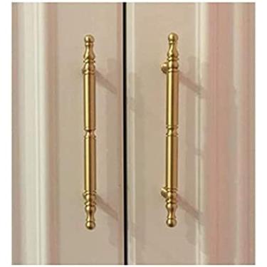 Imagem de Puxador de latão escovado 2 peças GoldenCabinet puxa alavancas de porta de gaveta de cozinha Alças de portão de armário esmalte de vedação de alta temperatura com acabamento acetinado dourad