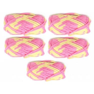 Imagem de YJIUYUANQ #1 Fio de camiseta de algodão DIY, fio de tecido, sacos de crochê, tigelas faça você mesmo, fio para pendurar na parede, 5 novelos (500 g)