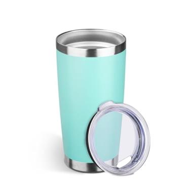 Imagem de StarSpeed Copo de 590 ml a granel com tampa, copos isolados de aço inoxidável, parede dupla, isolamento a vácuo, copos de café revestidos em pó para bebidas quentes e frias (verde claro, 1)