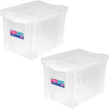 Imagem de 2 Caixas Organizadoras Plástica Altas 30L Ordene Organize Brinquedos Closet Incolor