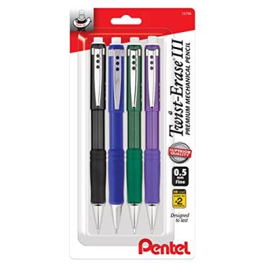 Imagem de Pentel Lapiseira Twist Erase III Premium 0,5 mm, pacote com 4 barris sortidos (1 cada, preto, azul, verde, violeta)
