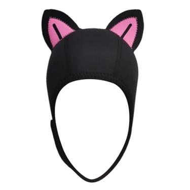 Imagem de YIJU Orelhas de gato capuz de mergulho chapéu de natação 3mm capuz de neoprene confortável capuz de mergulho bonito chapelaria adulto capuz de surf térmico, Preto Rosa BlackLine